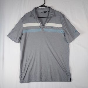Travis Mathew Performance Polo Men L Grey Stripe Pima-Cotton Blend Golf Shirt